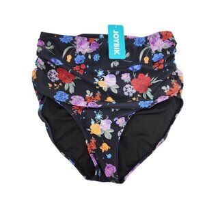 High-Waisted Floral Print Bikini Bottoms By Joybik Size M Black Red Purple